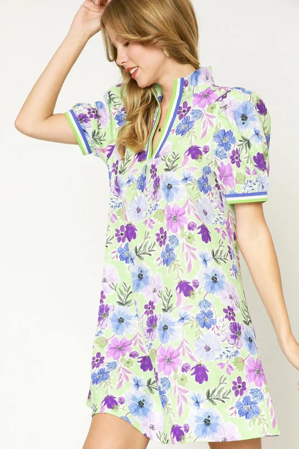 Umgee Floral Sporty Polo A-Line Mini Dress Preppy Bloom Vibes - NeoKira Unlimited