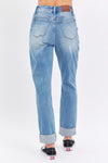 Judy Blue Full Size Distressed Straight Jeans with Patch Pockets Jeans Trendsi   