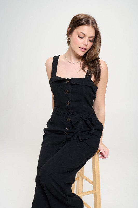 Jade By Jane Boho Luxe Square Neck Belted Jumpsuit | Linen Blend - NeoKira Unlimited