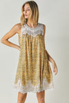 Printed Sleeveless Lace Trim Mini Dress  Davi & Dani   