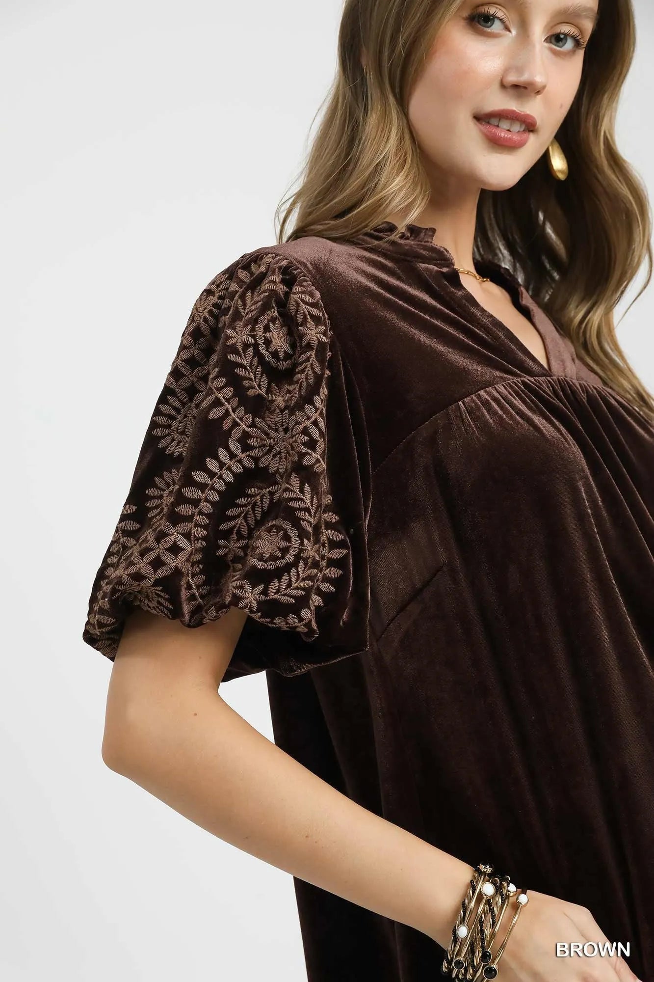 Umgee Velvet Embroidered Sleeve Blouse – Boho Luxe Plus Style - NeoKira Unlimited