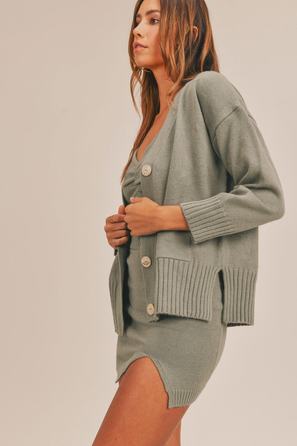 MABLE 3 Pieces Sweater Set with Crop Cami, Mini Skirt, Cardigan - NeoKira Unlimited