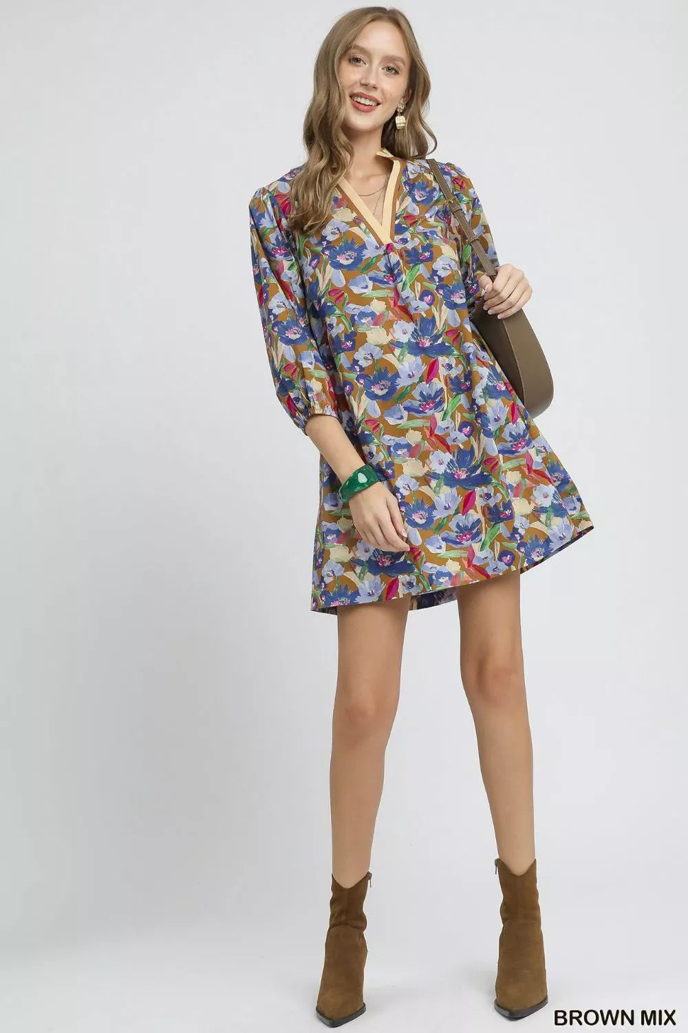 Umgee Boho Chic Floral Balloon Sleeve Mini Dress - NeoKira Unlimited