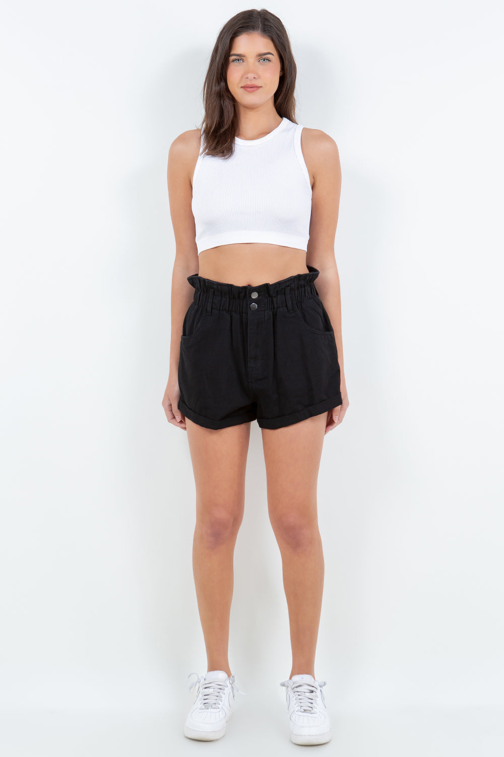 American Bazi High Waist Paper Bag Shorts - NeoKira Unlimited