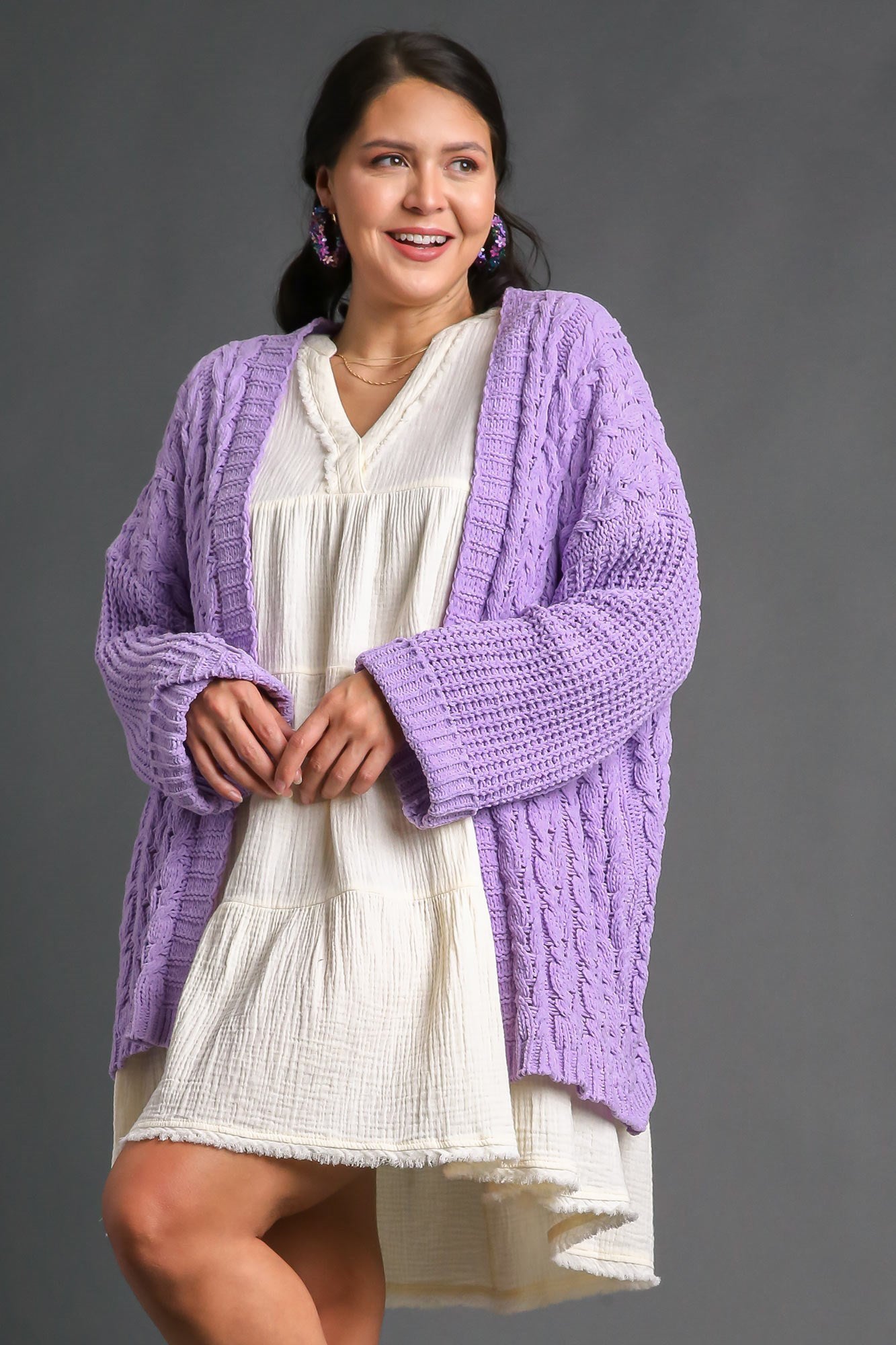 Umgee Full Size Cable Knit Open Front Long Sleeve Cardigan - NeoKira Unlimited