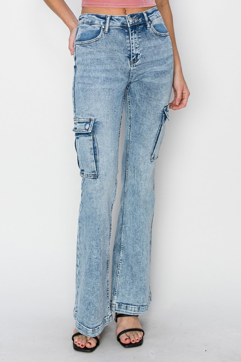 RISEN Full Size High Rise Cargo Flare Jeans - NeoKira Unlimited