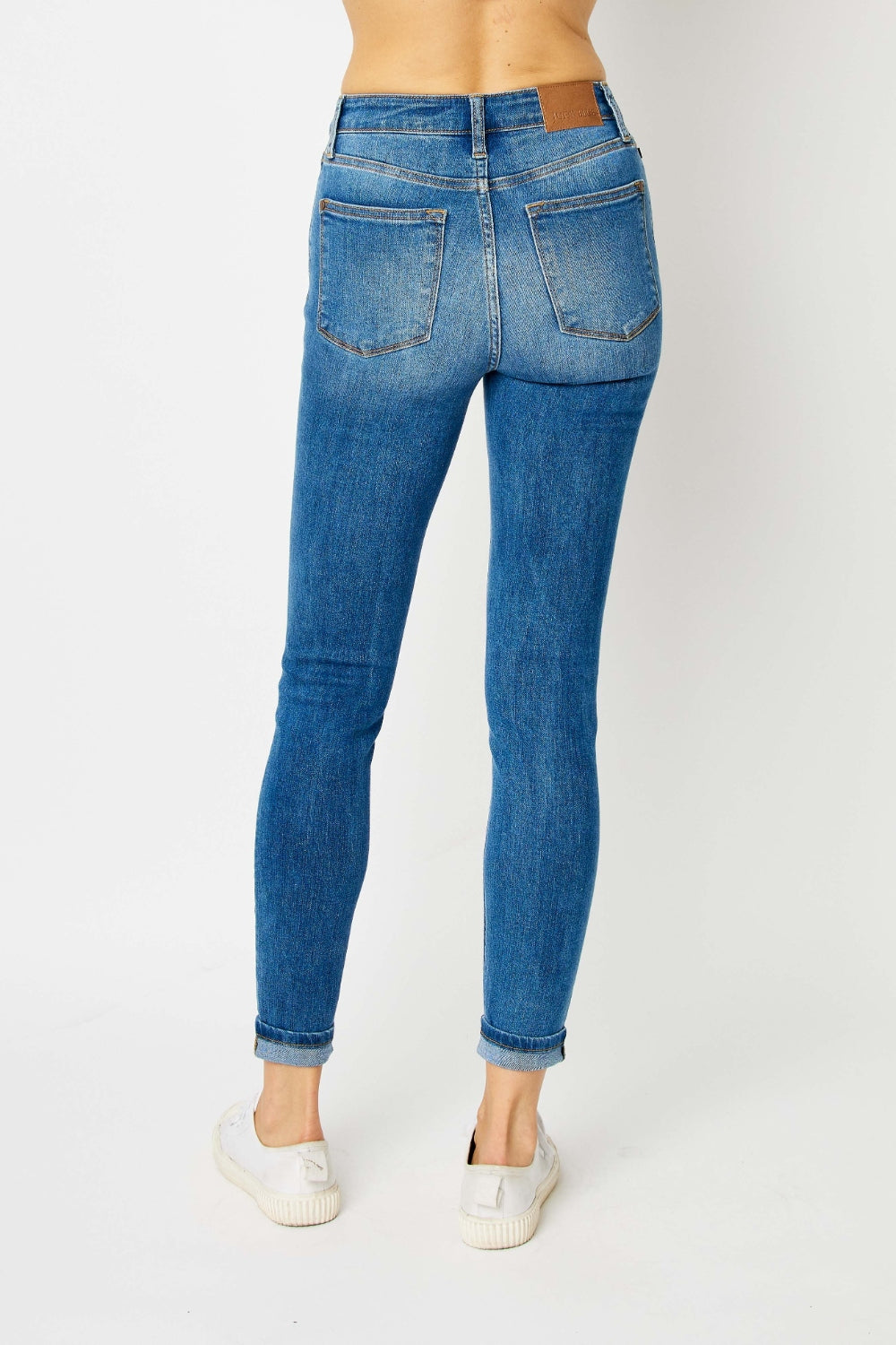 Judy Blue Full Size Cuffed Hem Low Waist Skinny Jeans Jeans Trendsi   