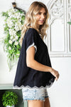 First Love Full Size Contrast Wavy Crochet Drop Shoulder Knit Top Top Trendsi   