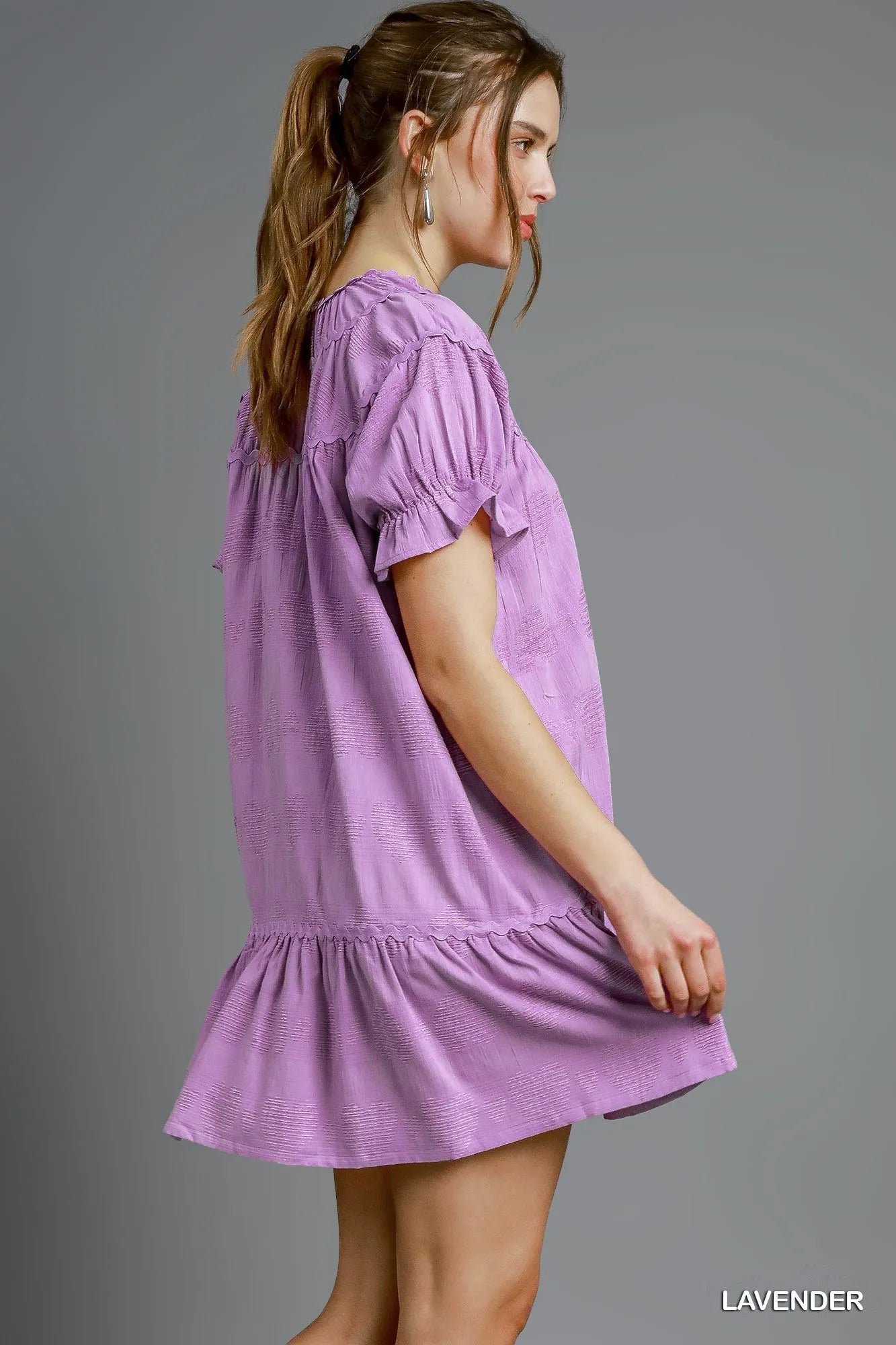 Umgee Purple Heart Print Ruffle Tiered Cotton Babydoll Dress - NeoKira Unlimited