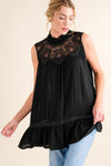 And The Why Lace Detail Sleeveless Ruffled Top Top Trendsi Black S 