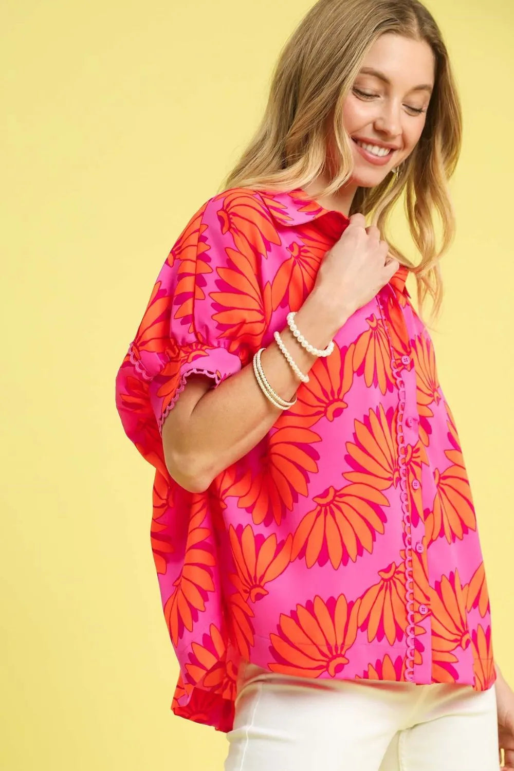 Umgee Printed Button-Up Relaxed Shirt - NeoKira Unlimited