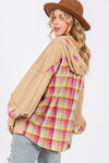 SAGE + FIG Full Size Plaid Print Washed Hoodie Hoodie Trendsi   