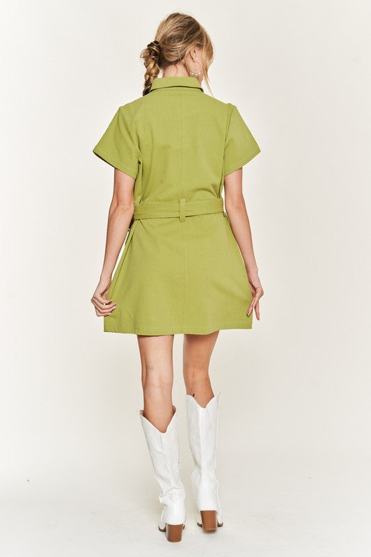 Jade By Jane Belted Cotton Utility Dress | Minimalist Chic Functional Style - NeoKira Unlimited