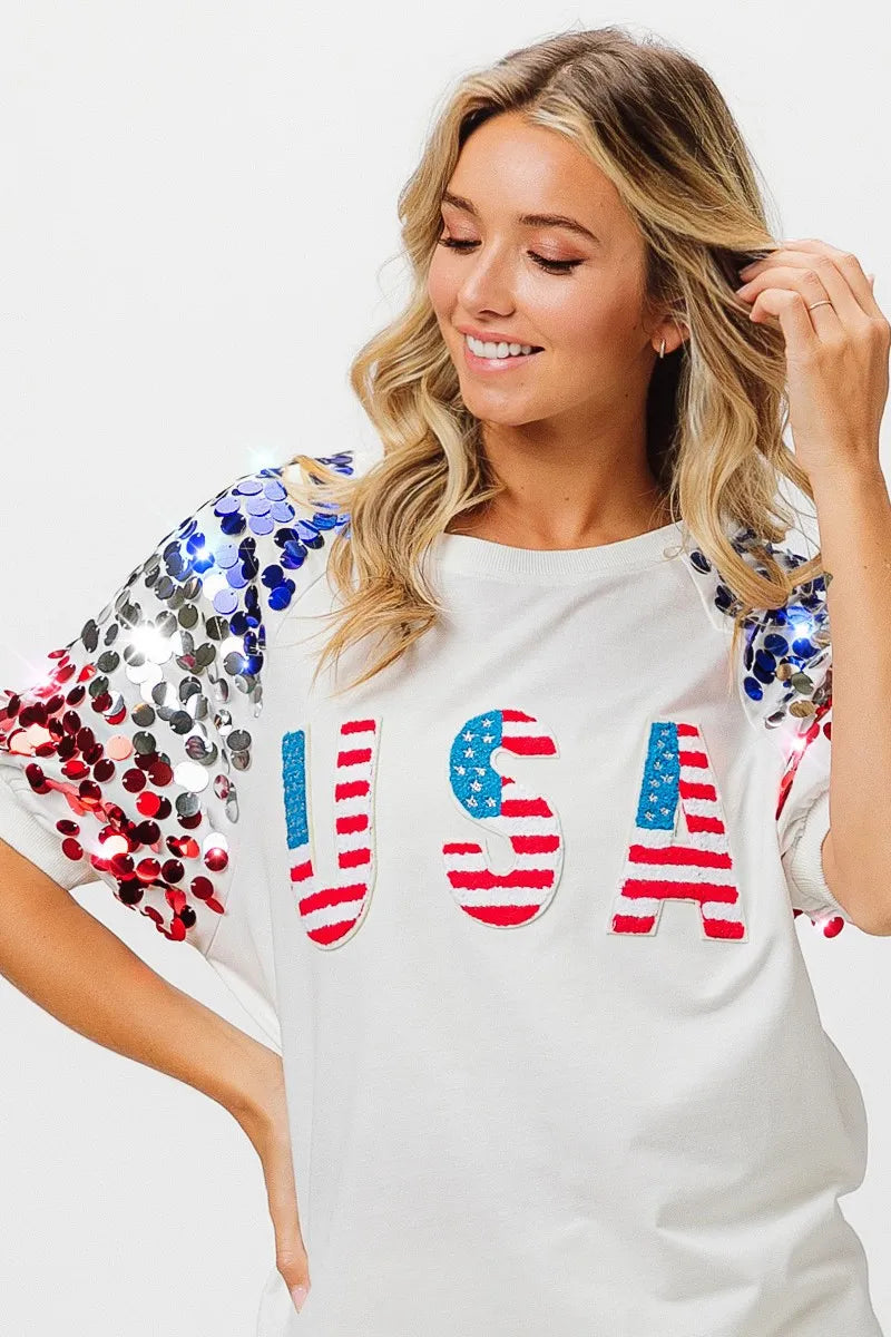 BiBi American Flag Theme Sequin Top - NeoKira Unlimited