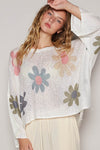 POL Flower Dropped Shoulder Long Sleeve Knit Top - NeoKira Unlimited