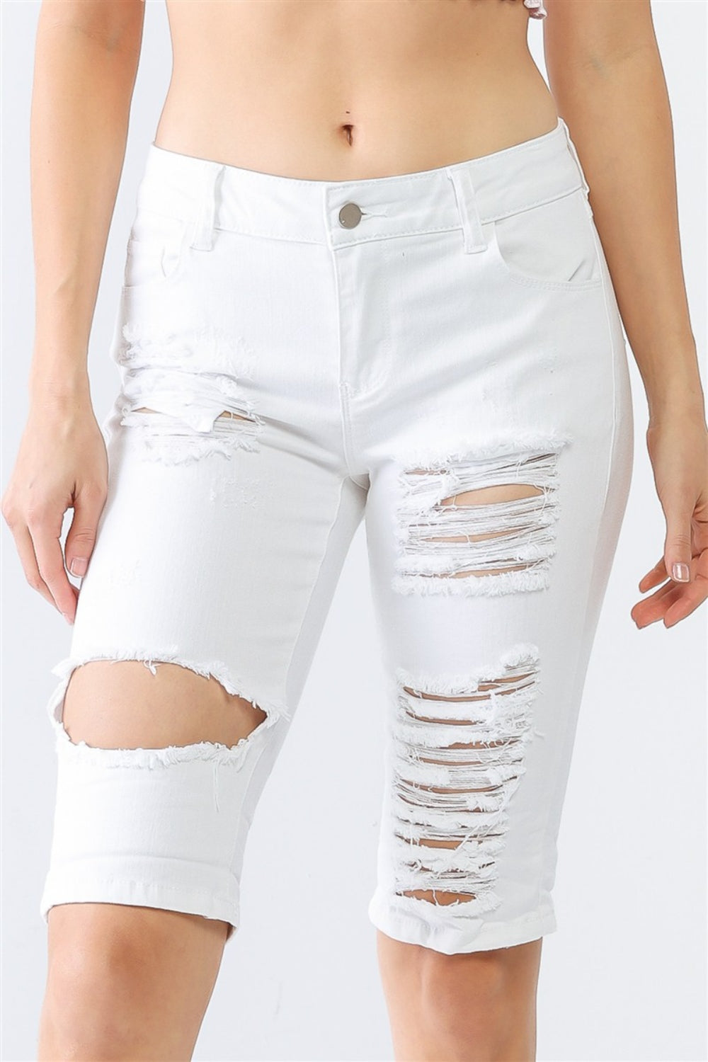 LITZ LA Distressed Bermuda Denim Shorts Denim Shorts Trendsi   