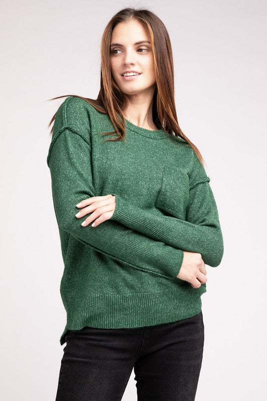 ZENANA Melange Hi-Low Hem Round Neck Sweater - NeoKira Unlimited