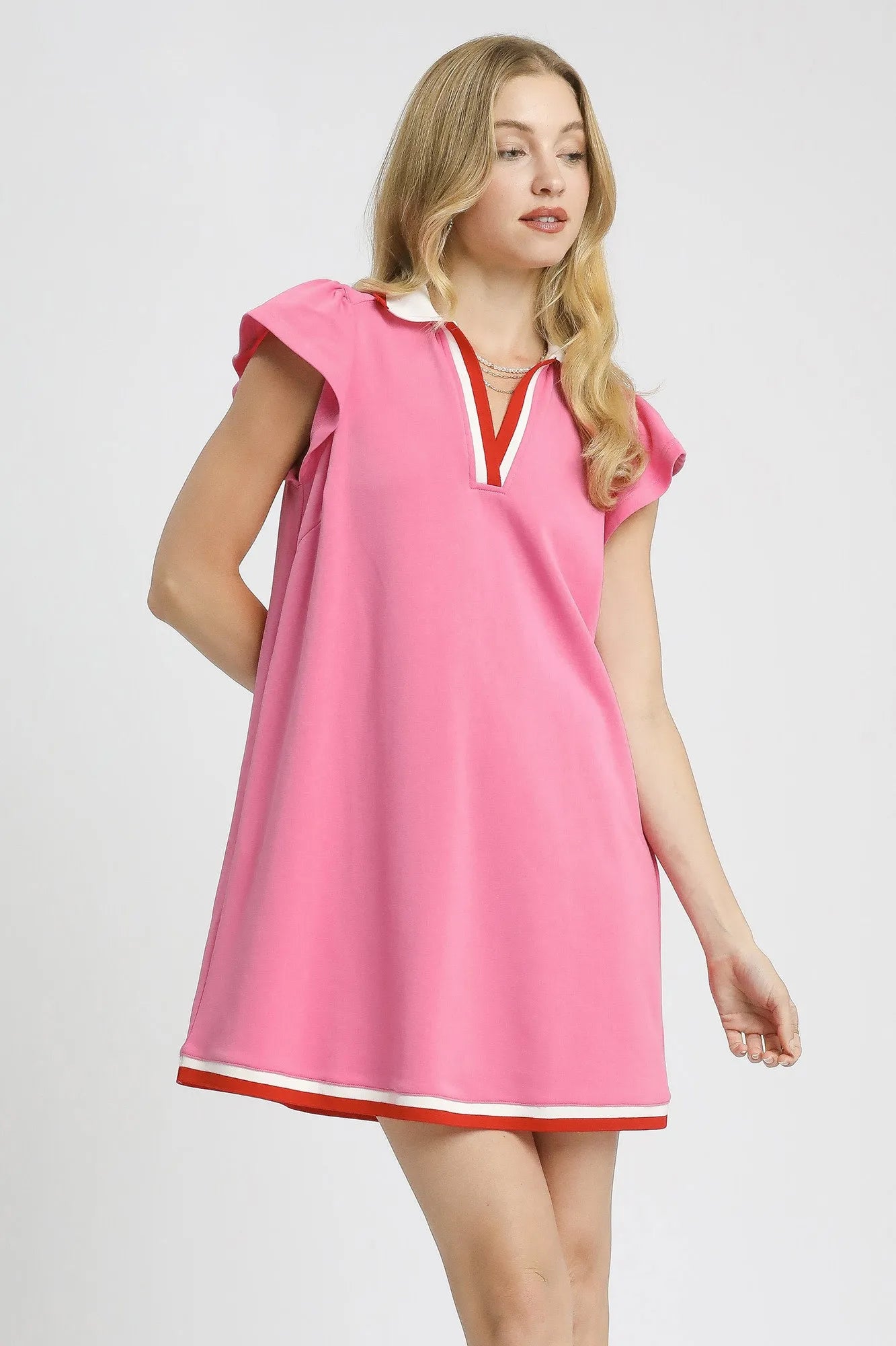 Umgee Sporty Chic Pink Mini Dress with Contrast Trim - NeoKira Unlimited