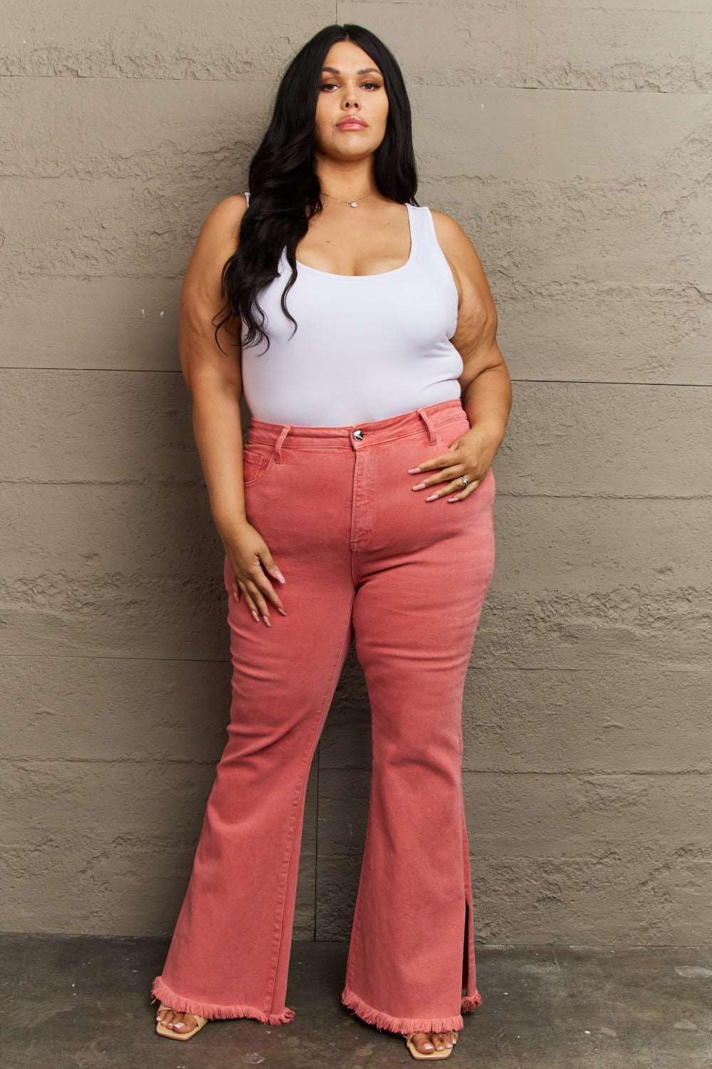 RISEN Bailey Full Size High Waist Side Slit Flare Jeans - NeoKira Unlimited