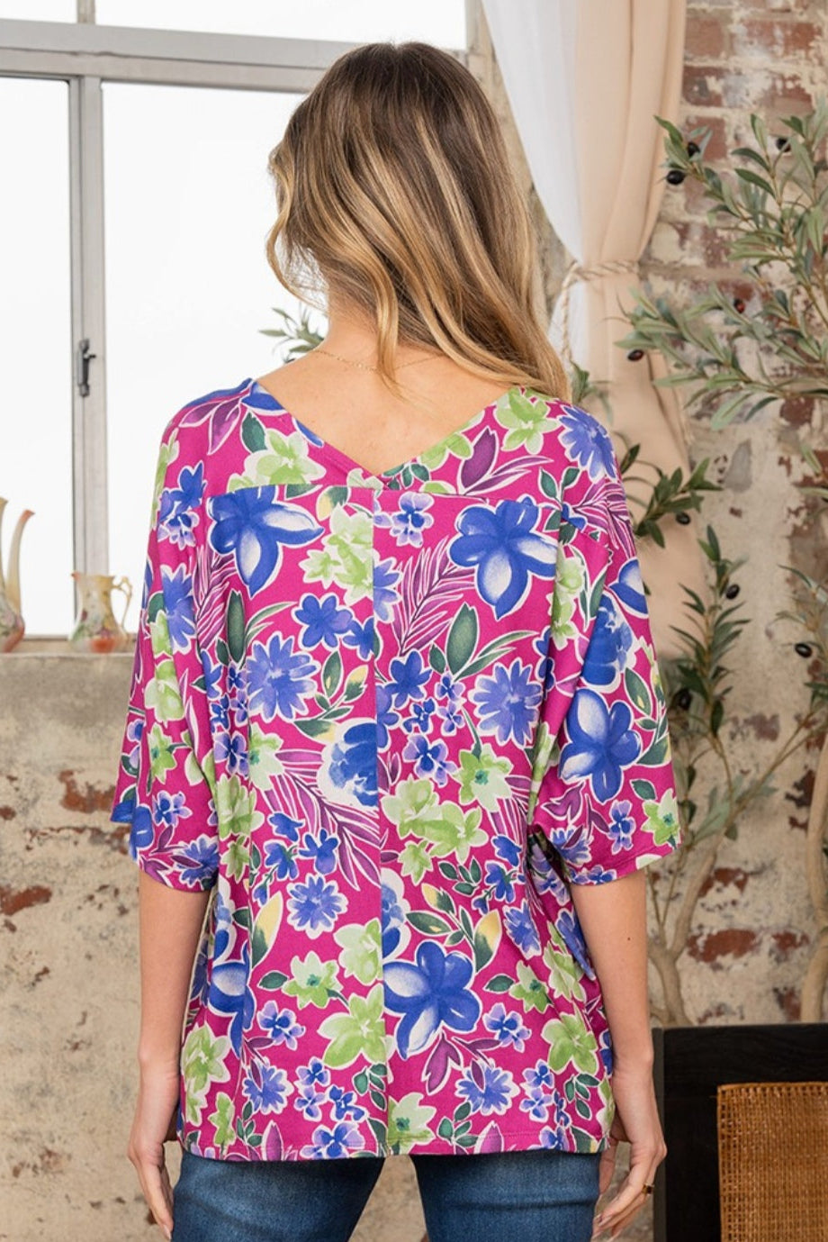 Sew In Love Full Size V-Neck Floral Half Sleeve Top - NeoKira Unlimited