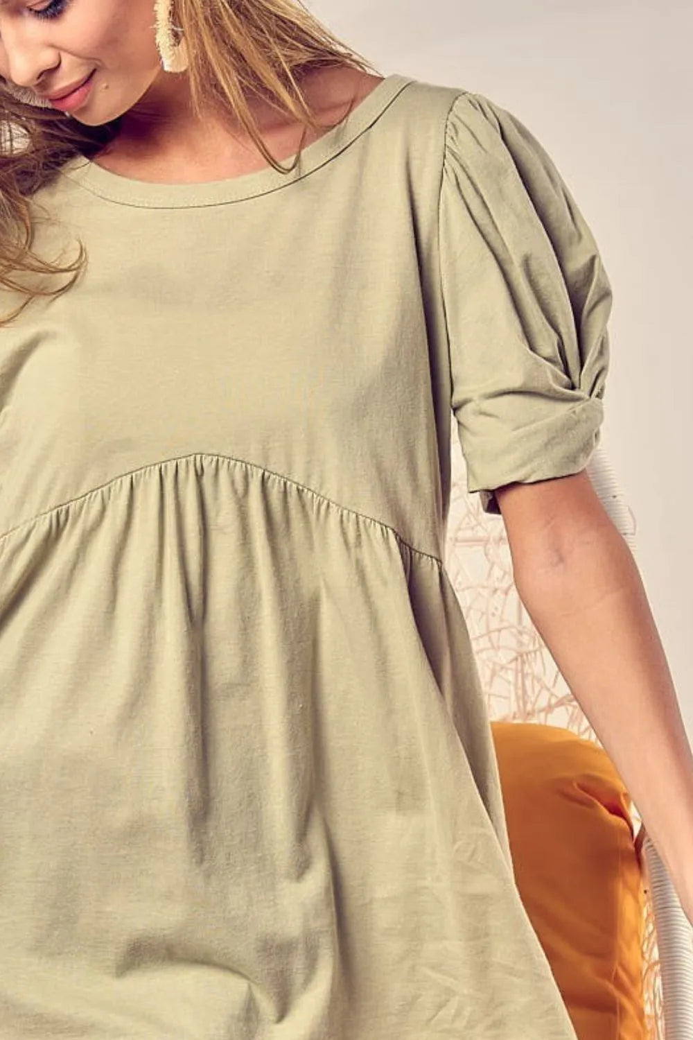 BiBi Cotton Span Knit With Puff Sleeve Baby Doll Top Whimsical Soft Stylish - NeoKira Unlimited