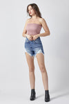 RISEN Raw Hem Asymmetrical Waist Denim Shorts Denim Shorts Trendsi   