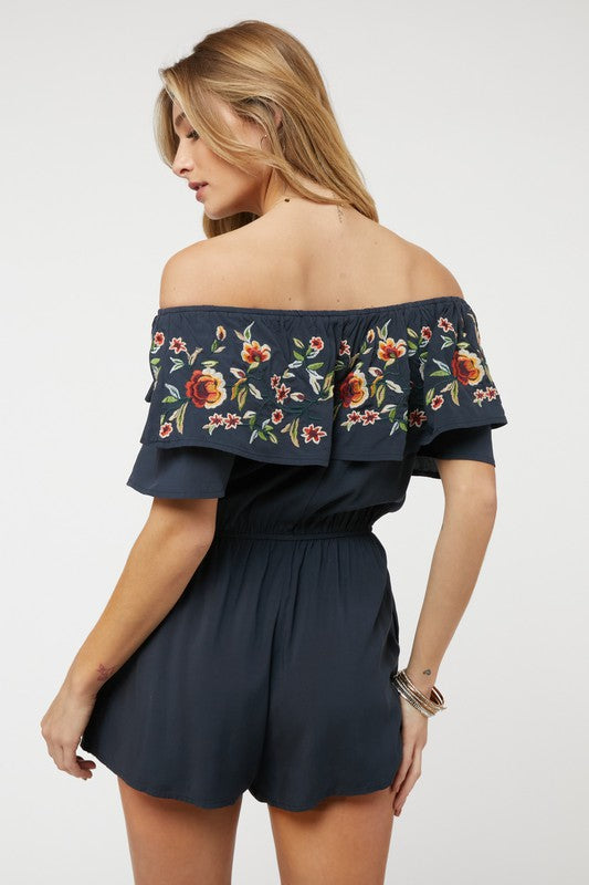 Floral Embroidered Off Shoulder Romper  Davi & Dani   