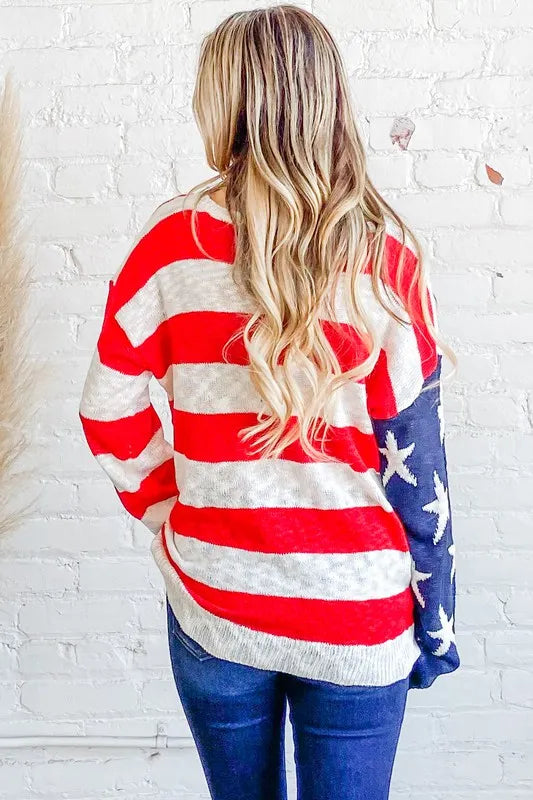 And The Why American Flag Long Sleeve Sweater - NeoKira Unlimited