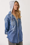 RISEN Zip Up Hooded Denim Shirt Hoodie Trendsi Dark S 