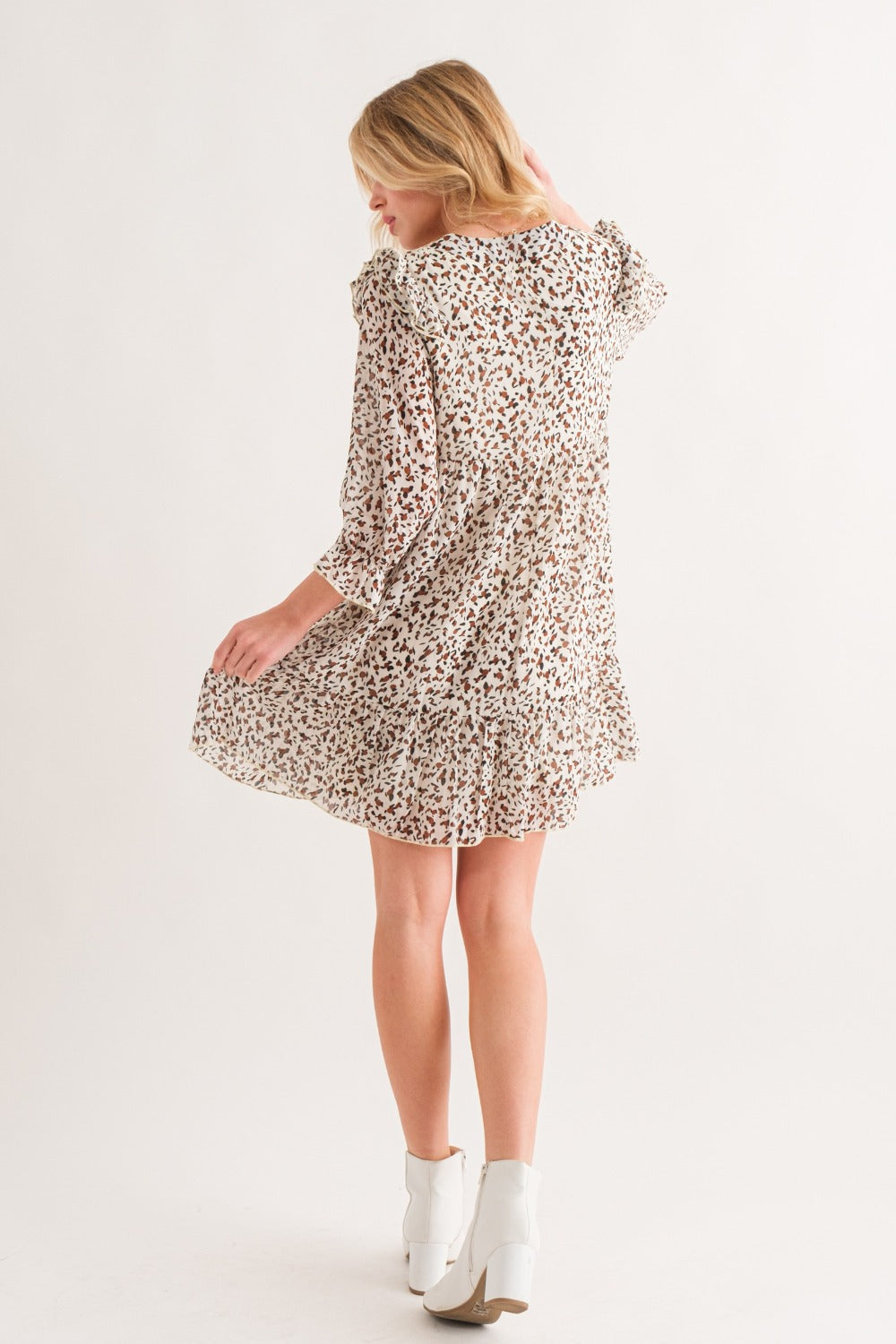 And The Why Leopard Ruffle Hem Woven Mini Dress - NeoKira Unlimited
