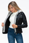 YMI Removable Faux Layered Multi-Pocket Jacket with Fuzzy Hood - NeoKira Unlimited