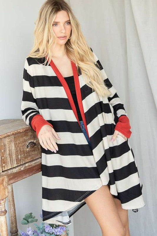 Jade By Jane Plus Size Striped Draped Cardigan | Casual Comfort Everyday Chic - NeoKira Unlimited