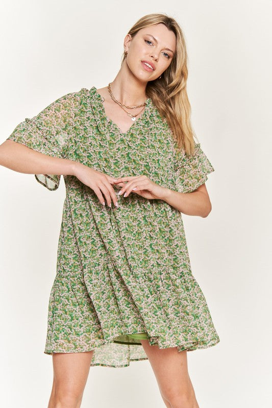 Jade By Jane Boho Floral Ruffle Sleeve V-Neck Mini Dress – Plus Size Flow & Flair - NeoKira Unlimited