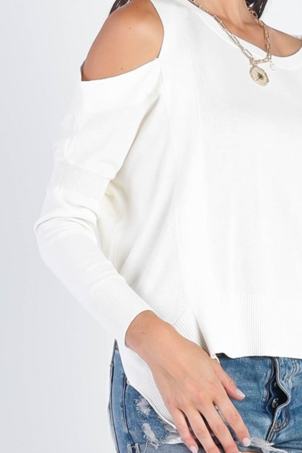 UNIQ Cold Shoulder Long Sleeve Knit Top Top Trendsi   