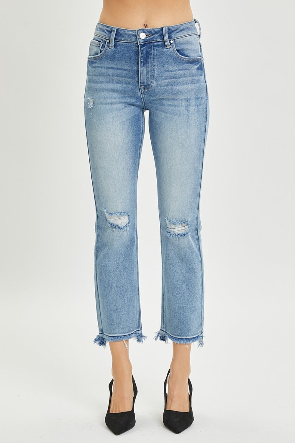RISEN Full Size High Rise Distressed Cropped Straight Jeans - NeoKira Unlimited
