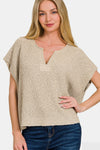 Zenana Short Sleeve Side Slit Sweater Sweater Trendsi H Mocha S/M 