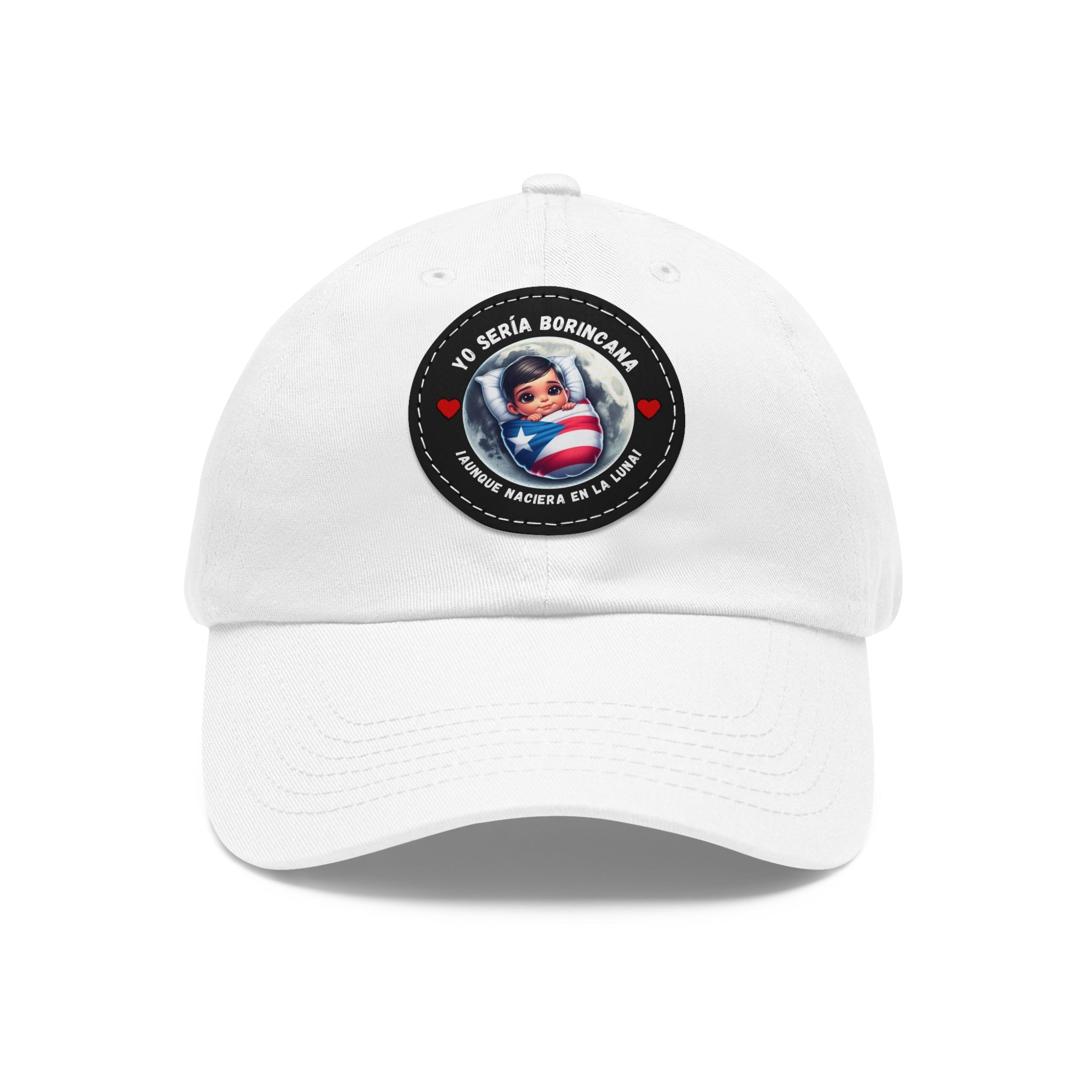 YO SERIA BORINCANA Dad Hat with Leather Patch (Round) Caps Printify White / Black patch Circle One size