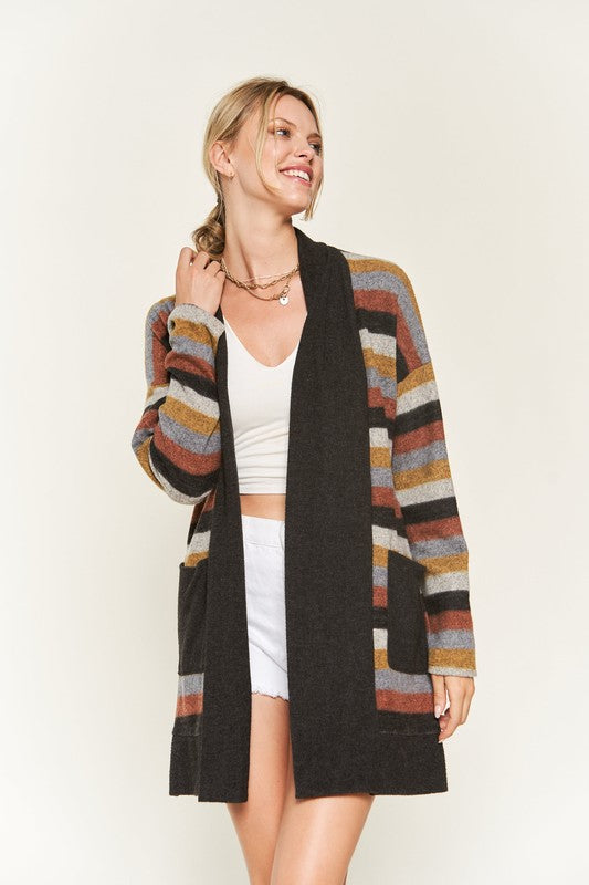 Jade By Jane Colorful Cozy Boho Stripe Knit Cardigan - NeoKira Unlimited