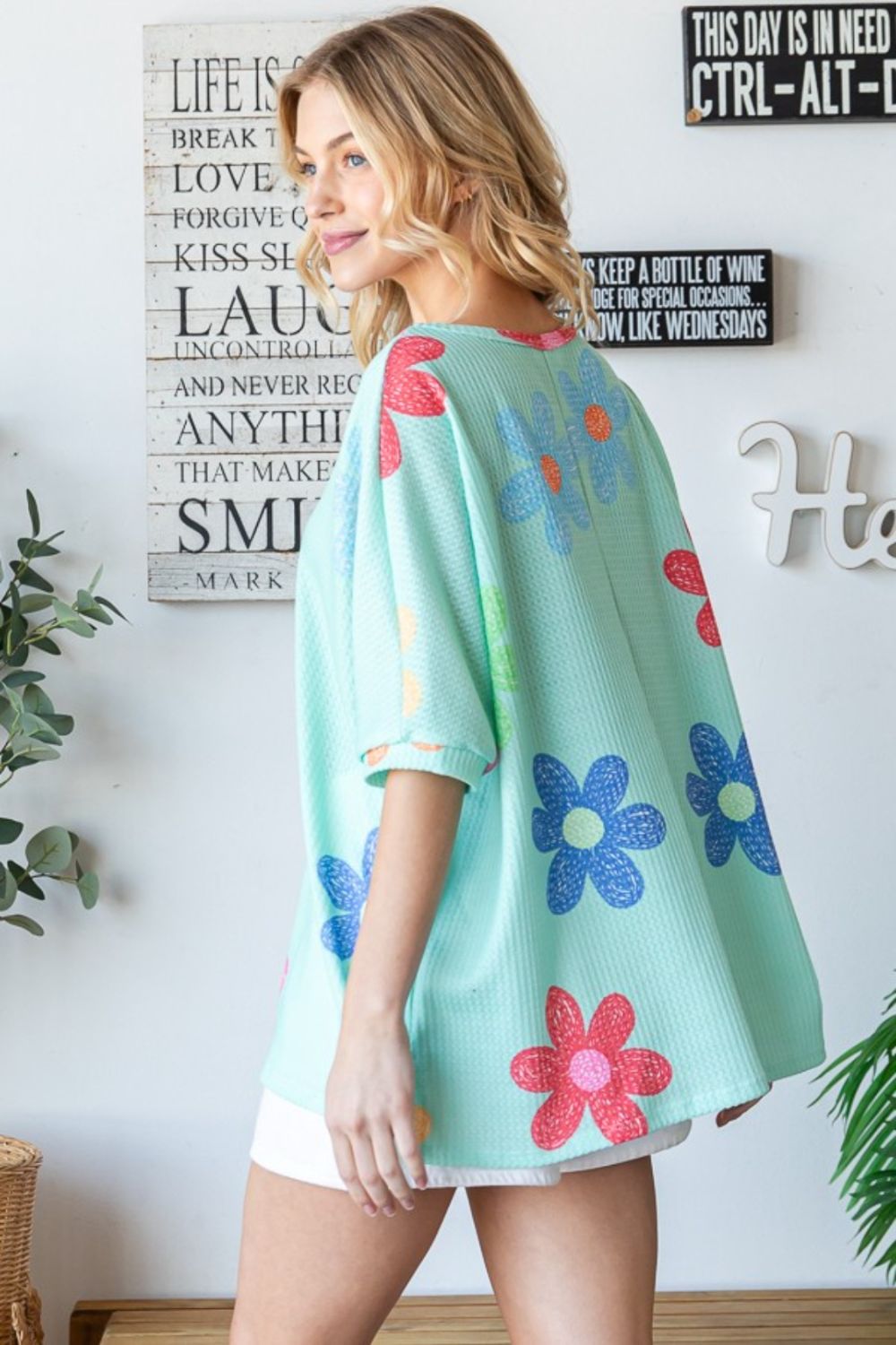 HOPELY Floral Waffle Oversize T-Shirt - NeoKira Unlimited