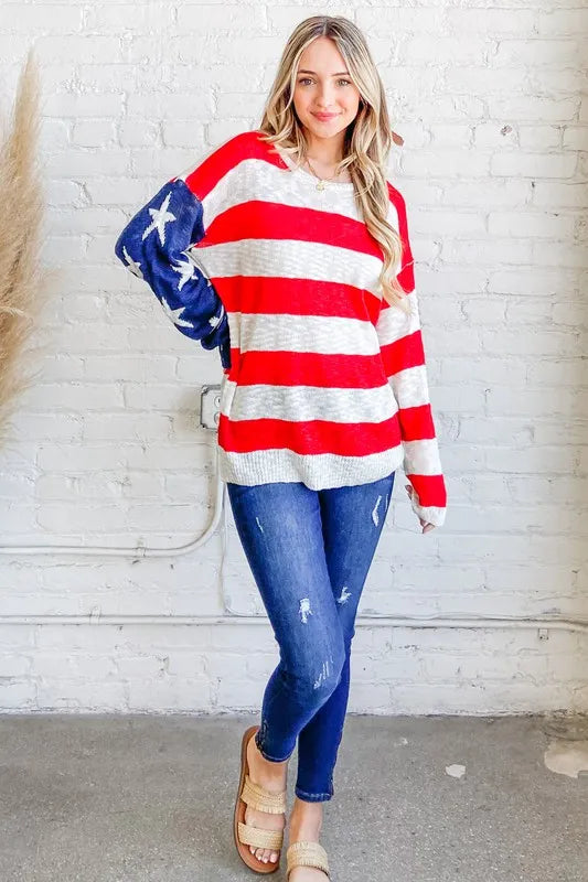 And The Why American Flag Long Sleeve Sweater - NeoKira Unlimited