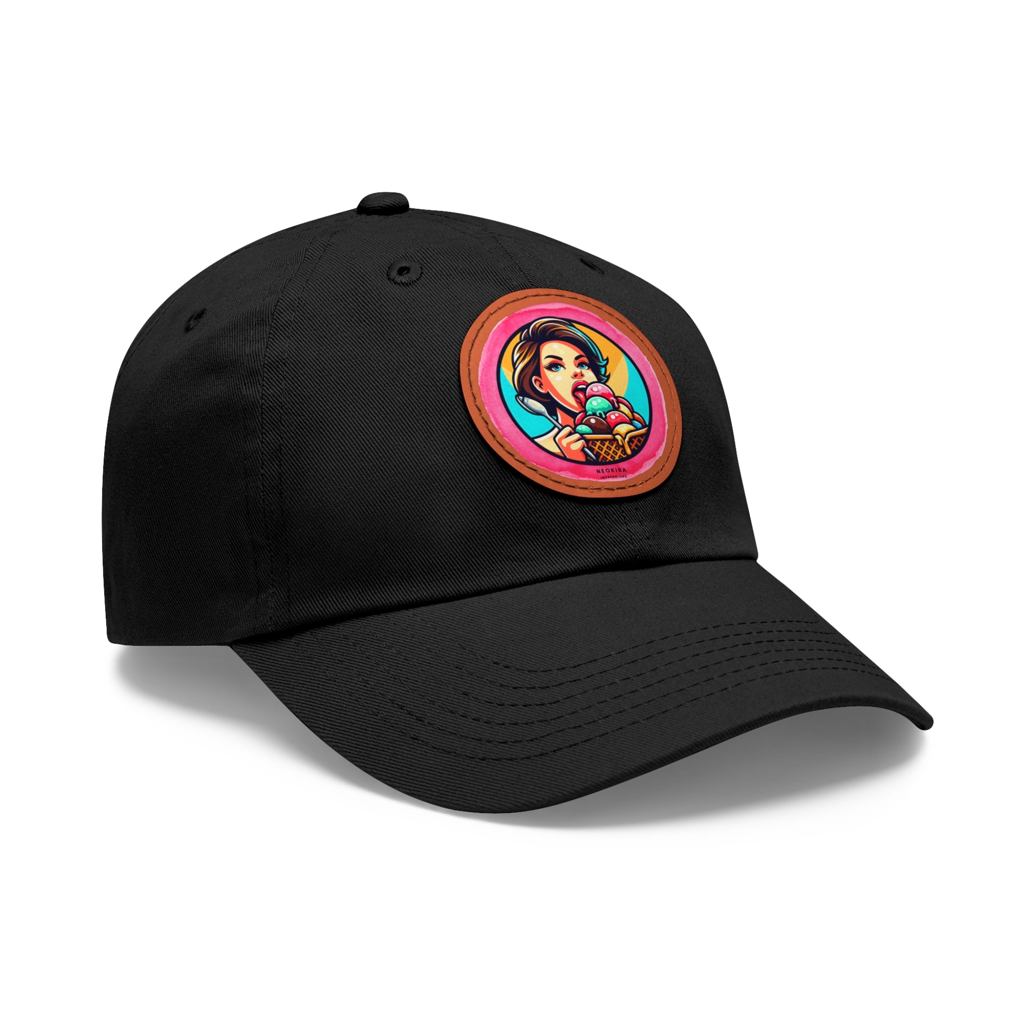 ICE CREAM Dad Hat with Leather Patch (Round) Caps Printify   