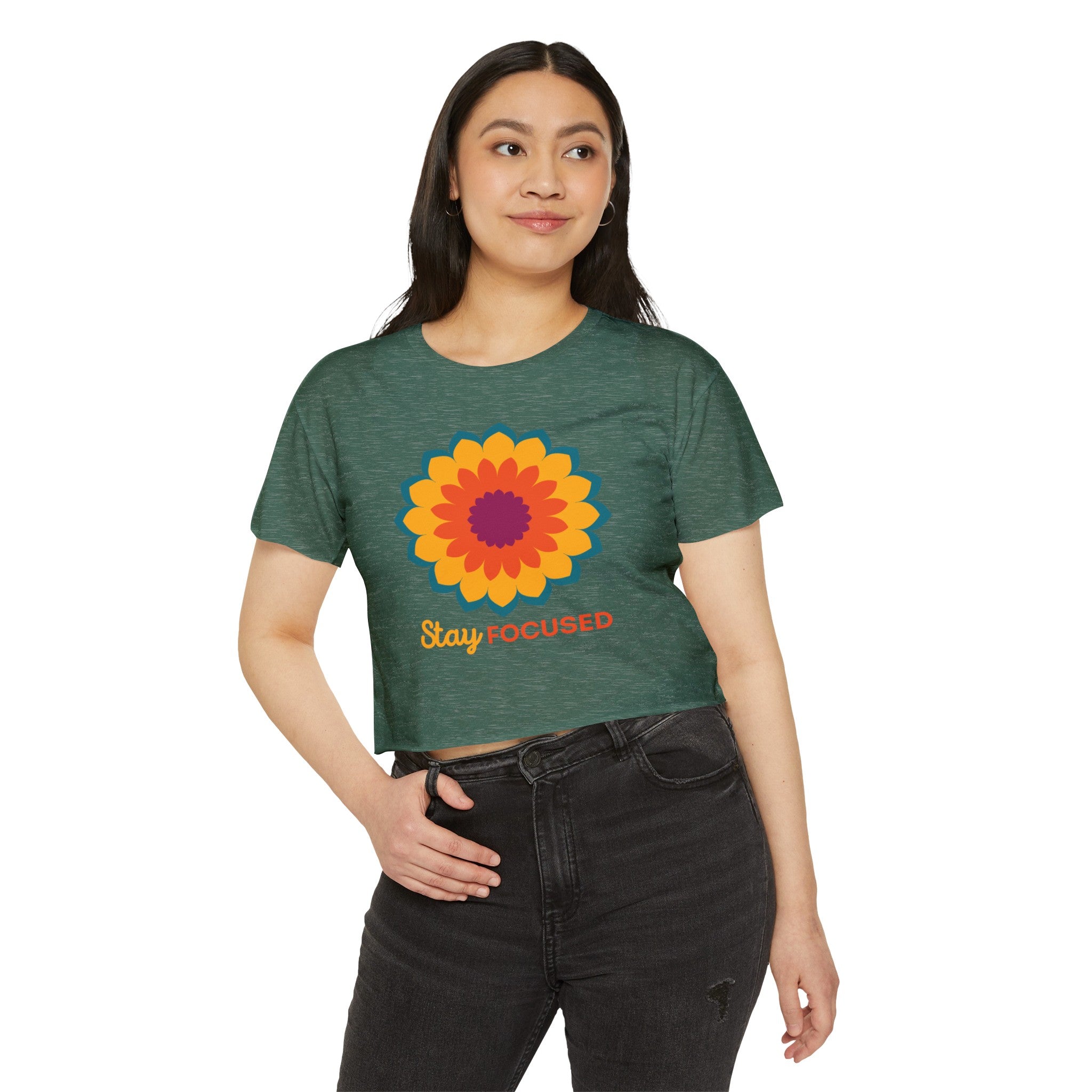 STAY FOCUSED MANDALA Women's Festival Crop Top Crop Tee Printify   