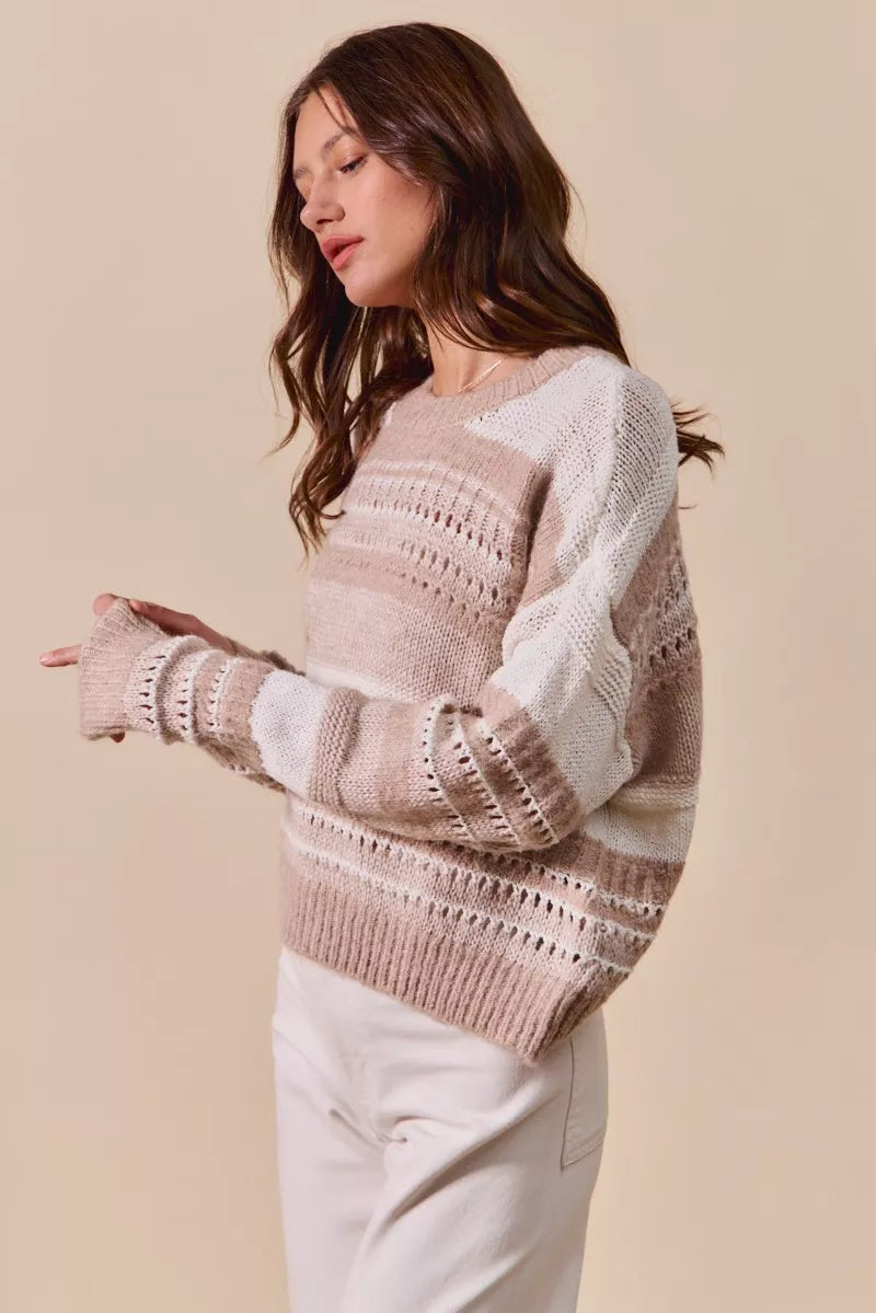 SO ME Variegated Stripe Textured Sweater Boho Cozy Style - NeoKira Unlimited