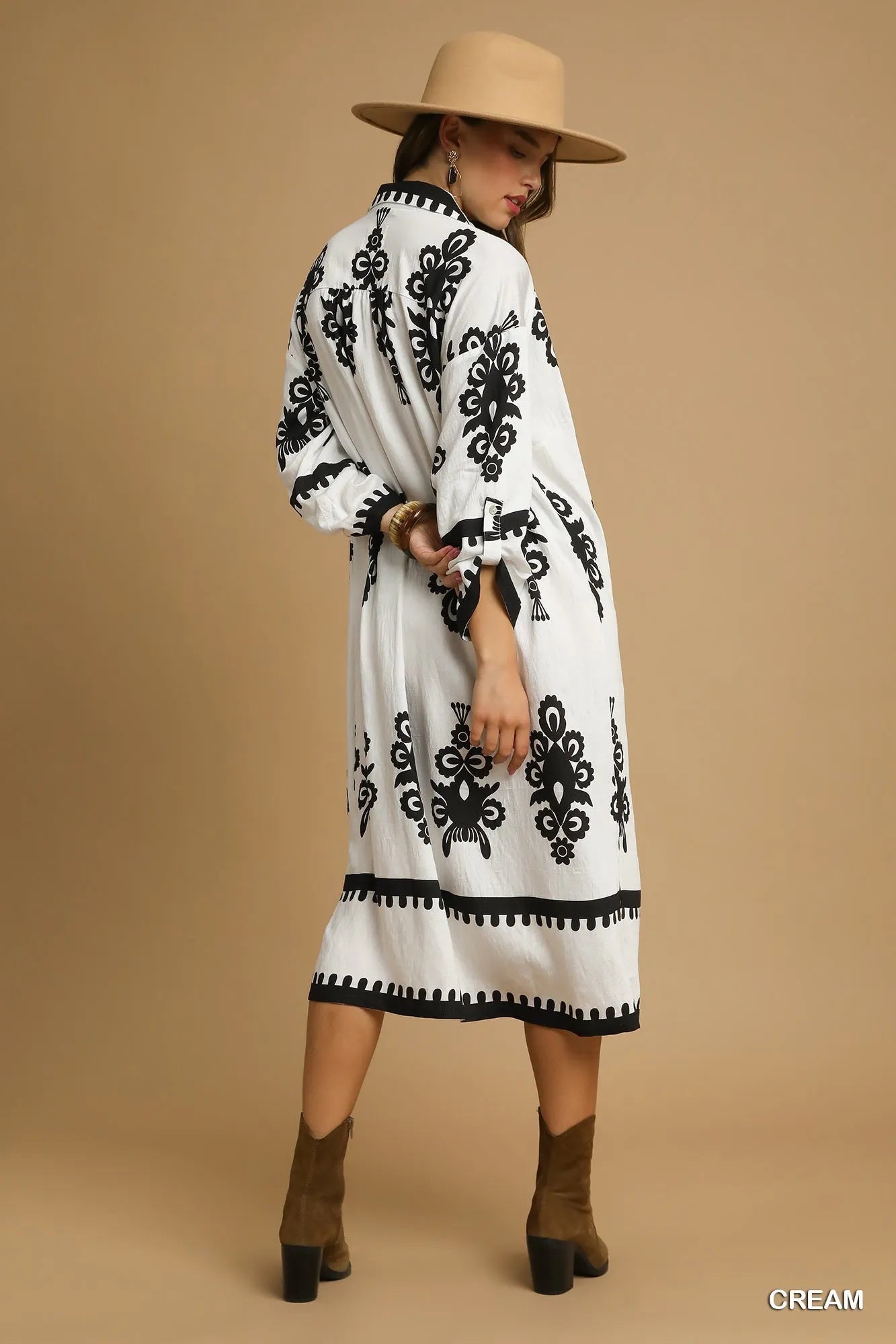 Umgee Abstract Print Midi Dress Black and White Artsy Style - NeoKira Unlimited