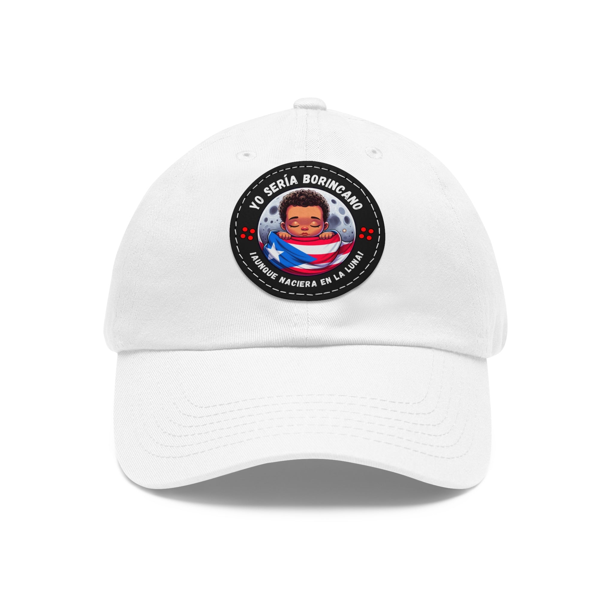 YO SERIA BORINCANO Dad Hat with Leather Patch (Round) Caps Printify White / Black patch Circle One size