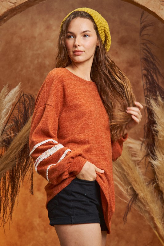 Jade By Jane Oversized Bubble Sleeve Tunic | Tweed Trim Statement Casual Chic - NeoKira Unlimited