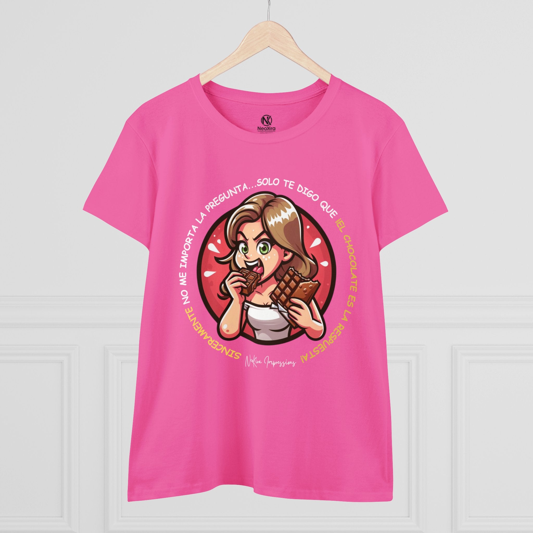 EL CHOCOLATE ES LA SOLUCION Women's Midweight Cotton Tee T-Shirt Printify Azalea S 