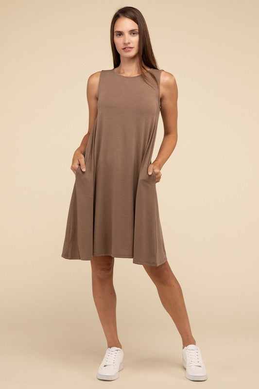 ZENANA Sleeveless Flared Slip Summer Dress with Side Pockets - NeoKira Unlimited