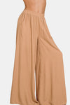 Zenana Pleated Linen Blend Wide Leg Pants Pants Trendsi   