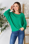 Zenana Full Size Round Neck Batwing Sleeve Blouse Blouse Trendsi Green S 